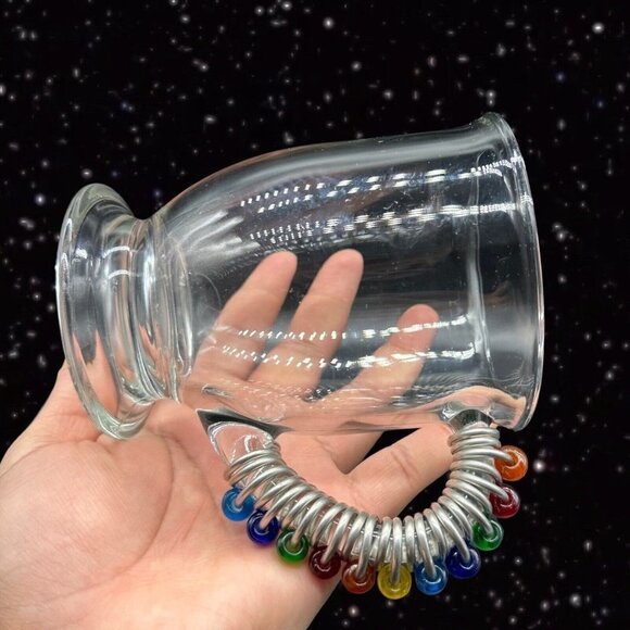 Anchor Hocking Glass Clear Mug With Metal Wrap Handle Set 2 Rainbow Beads 5”T - Picture 4 of 10